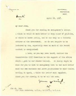 1947 Winston Churchill Signed Typed Letter Dated 4/28/1947 With Letter From Montgomery of Alamein (Beckett)